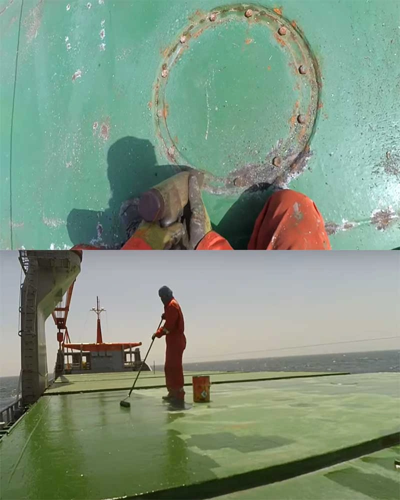 Marine surface chipping and painting for corrosion protection